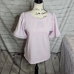 Loft Cutout Flutter Sleeve Tee in Pink NWT Size Small